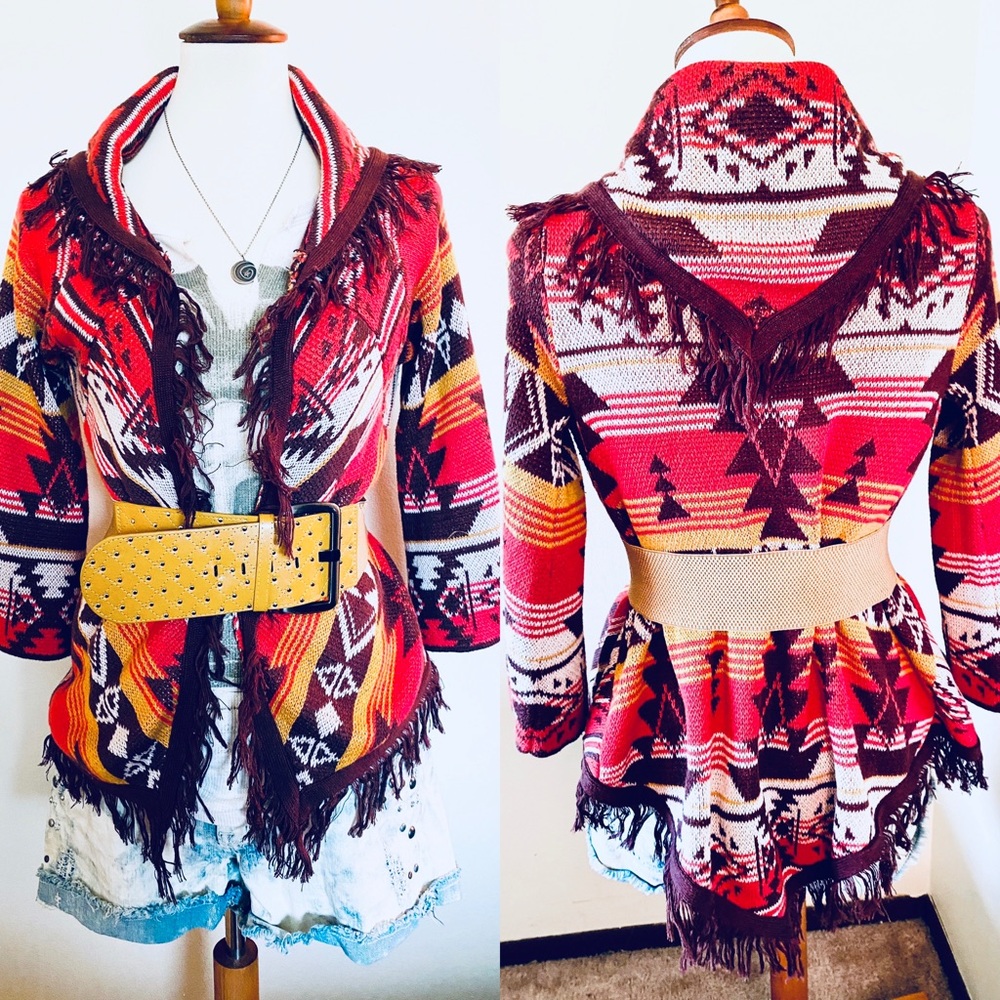 Billabong Tribal Fringe Shawl Poncho Size Small